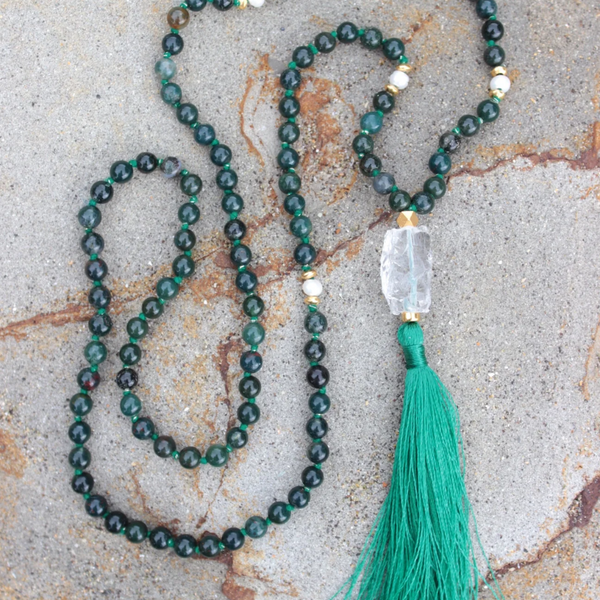 Moss Agate Mala Beads Necklace - Balance
