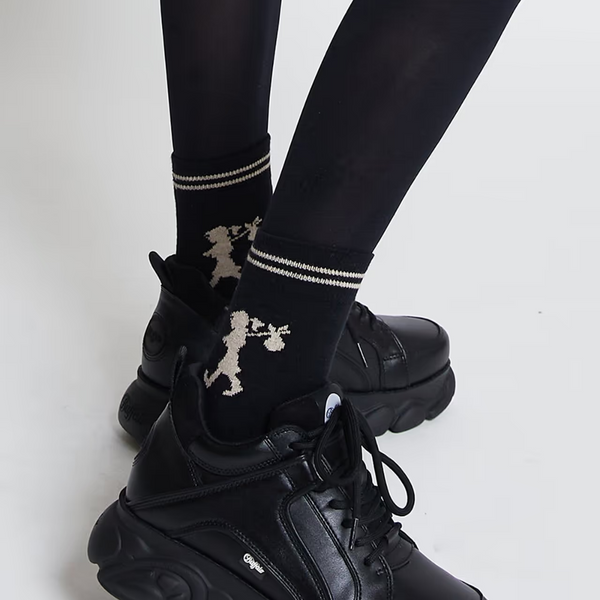 KW Runaway Girl Ankle Sock - Black + Oatmeal
