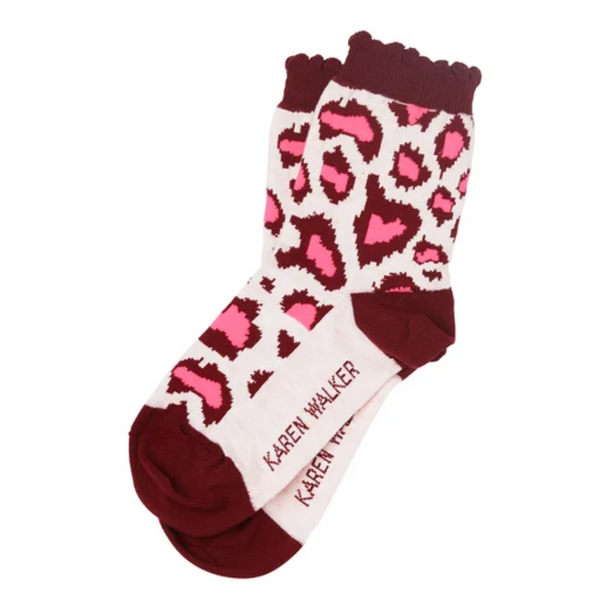 KW Leopard Socks - Blush + Maroon + Fluro Pink