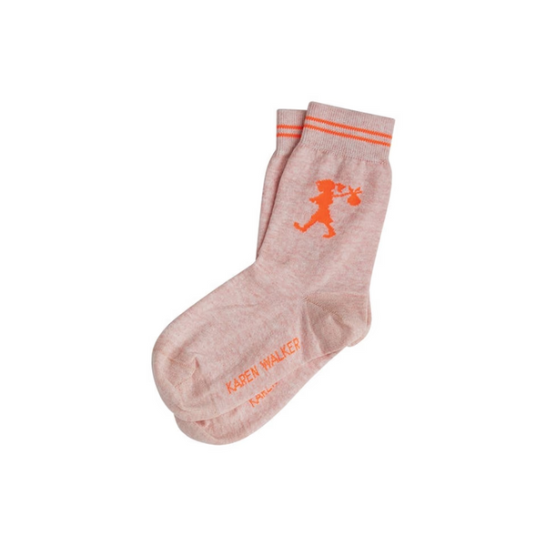 KW Runaway Girl Ankle Socks - Pink Marle + Orange