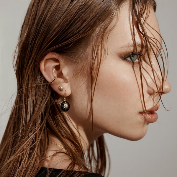 Noire Earrings - Black Enamel + Gold