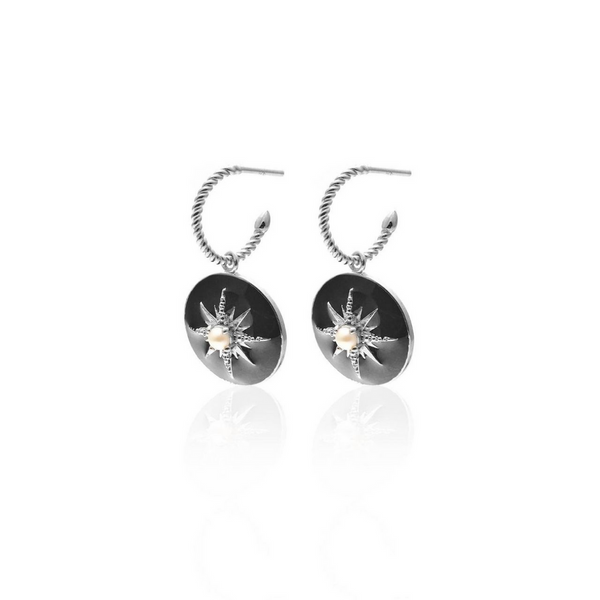 Noire Earrings - Black Enamel + Silver