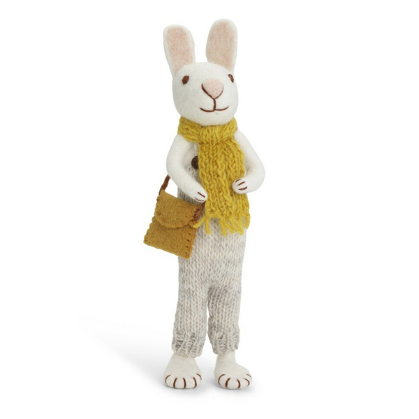 Big Bunny - White Bunny with Ochre Scarf + Grey Pants