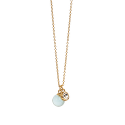 Pure Steel Aquamarine Glass Ball Necklace - Gold