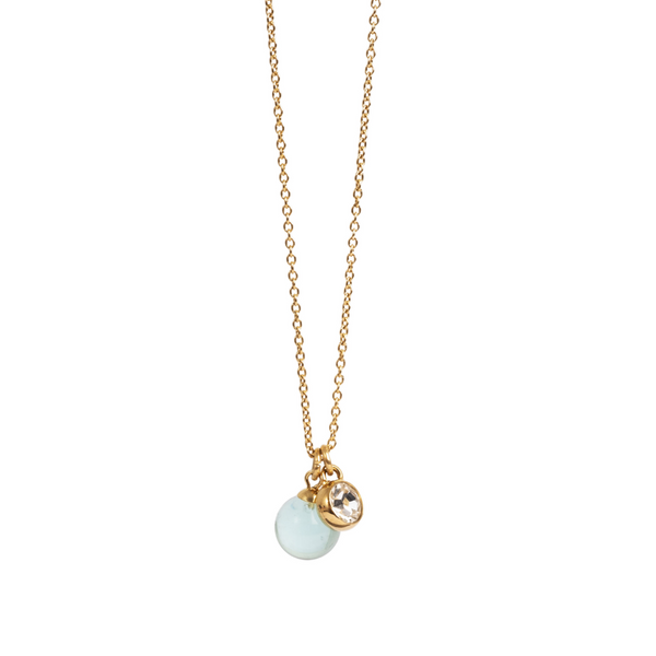 Pure Steel Aquamarine Glass Ball Necklace - Gold