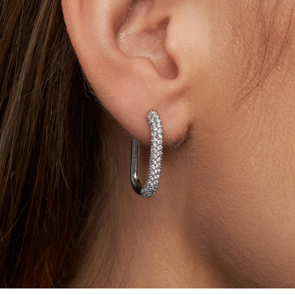 Oval Hoop Earrings - Silver
