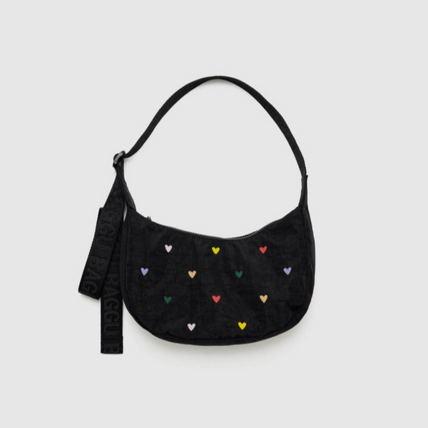 Crescent Bag - Embroidered Hearts