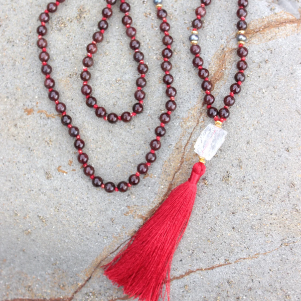 Garnet Mala Beads Necklace - Courage
