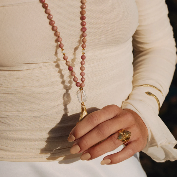 Rhodonite Mala Beads Necklace - Love