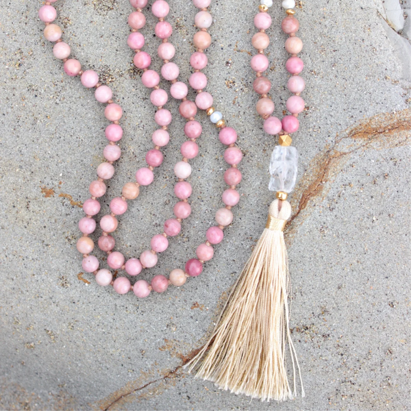Rhodonite Mala Beads Necklace - Love