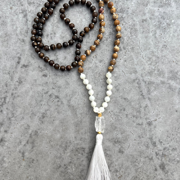 Moonstone + Agate Mala Beads Necklace - Clarity