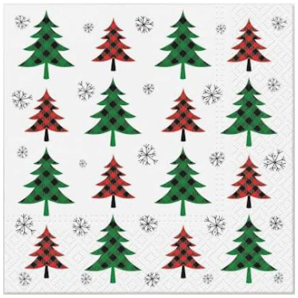 Christmas Trees Paper Napkins - Red + Green Check