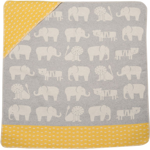 Baby Hooded Blanket Zoo - Grey + Yellow