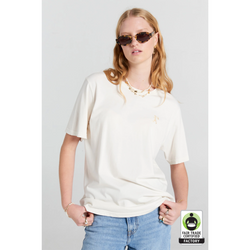 Embroidered Runaway Girl Classic Organic Cotton T-shirt - Ecru