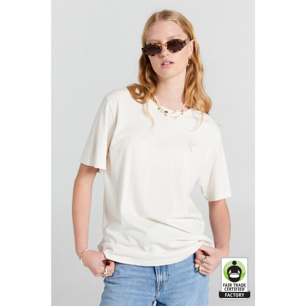 Embroidered Runaway Girl Classic Organic Cotton T-shirt - Ecru