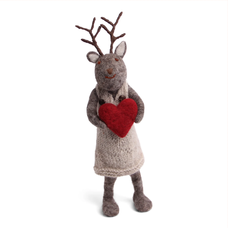 Big Grey Girl Deer with Heart