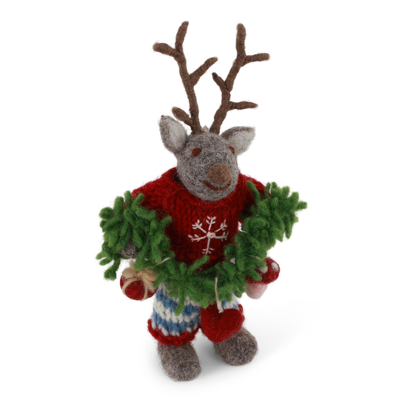 Small Grey Boy Deer with Garland