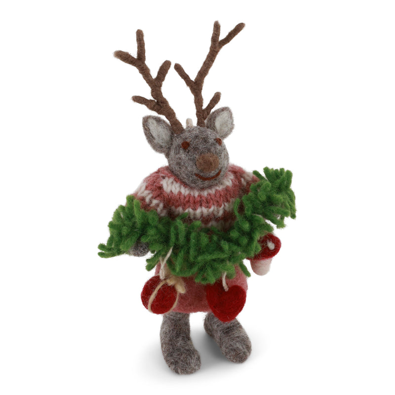 Small Grey Girl Deer with Garland