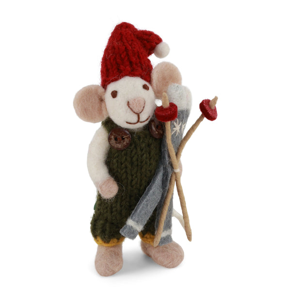 Small White Boy Mouse with Green Pants + Skis