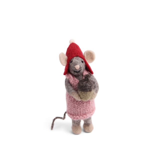 Small Grey Girl Mouse with Acorn - 14cm