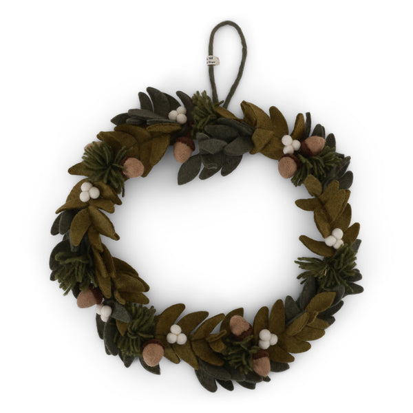 Wreath with White Berries + Acorns