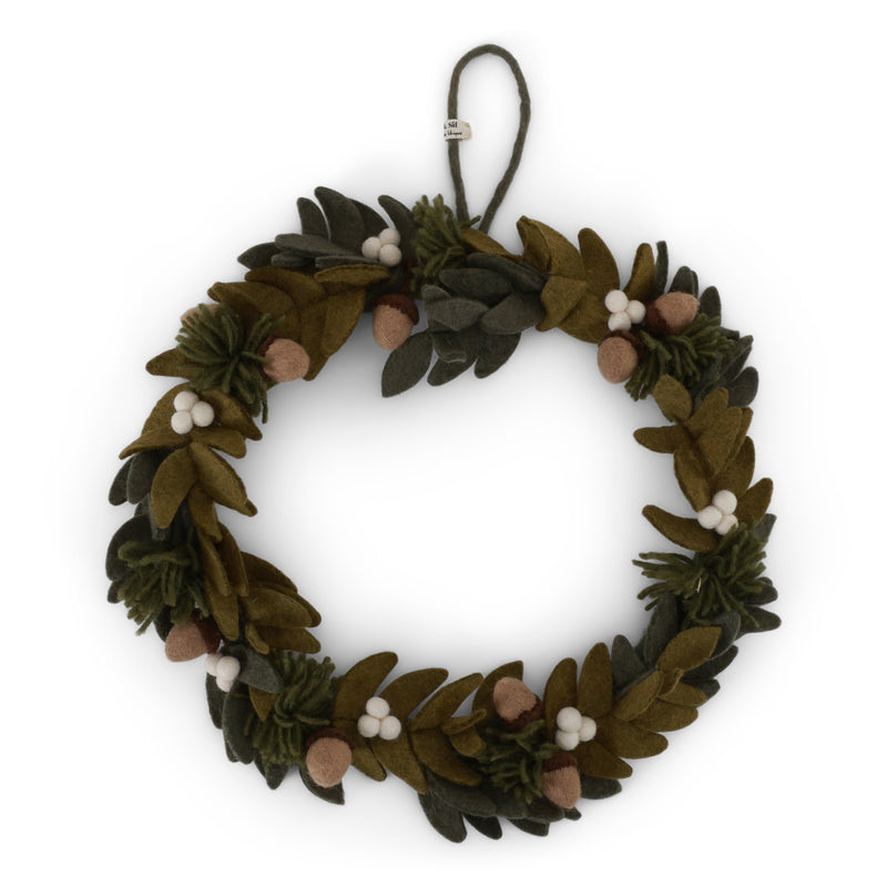 Wreath with White Berries + Acorns