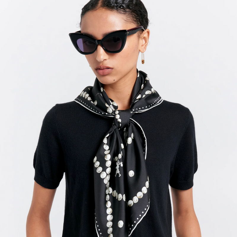 Runaway Pearls Classic Silk Scarf - Black