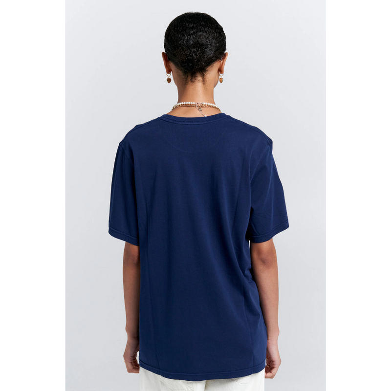 Embroidered Runaway Girl Classic Organic Cotton T-shirt - Navy