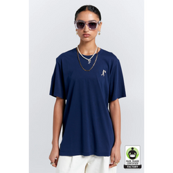 Embroidered Runaway Girl Classic Organic Cotton T-shirt - Navy