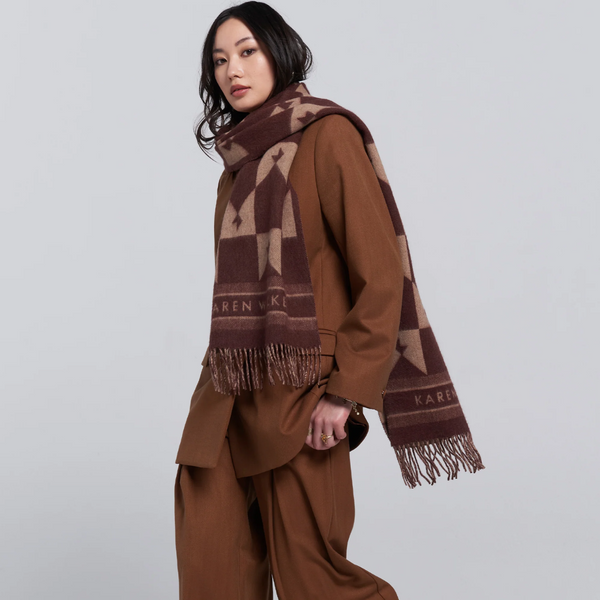 Monogram Jacquard Scarf - Mahogany + Tan