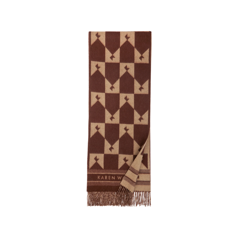 Monogram Jacquard Scarf - Mahogany + Tan