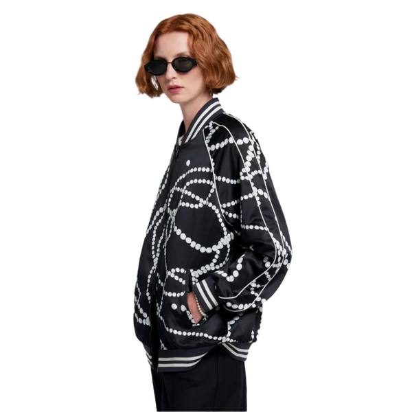 Runaway Pearls Bomber Jacket - Black