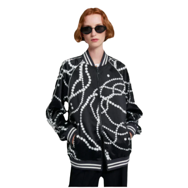 Runaway Pearls Bomber Jacket - Black