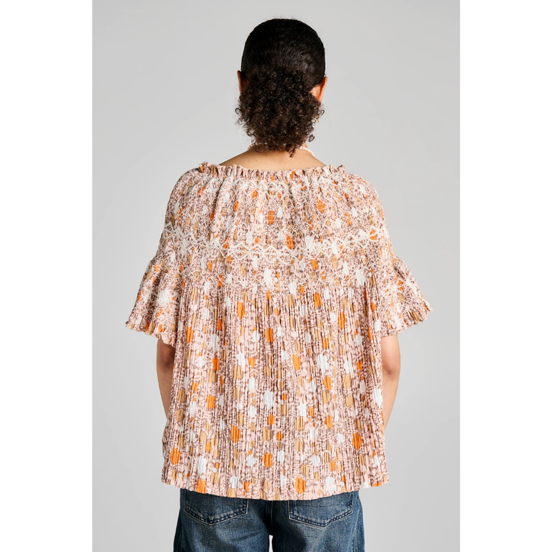 Theia Smocked Blouse - Pink Multi/White