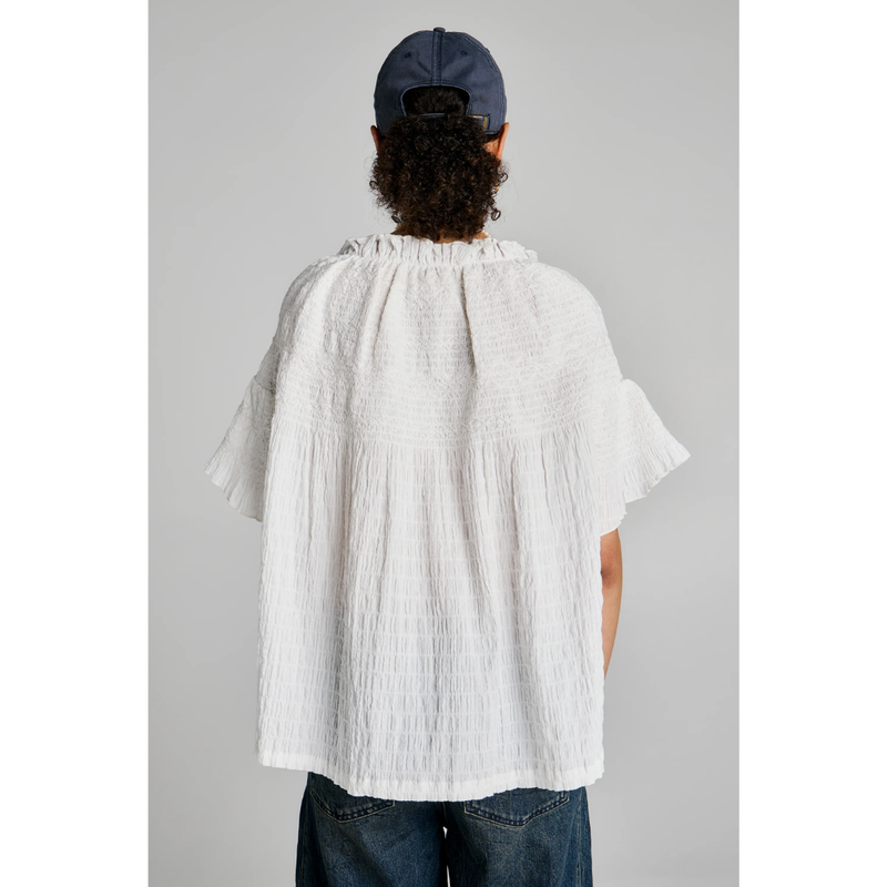 Theia Smocked Blouse - Off White/White