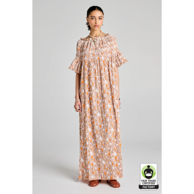 Theia Smocked Dress - Pink Multi/White