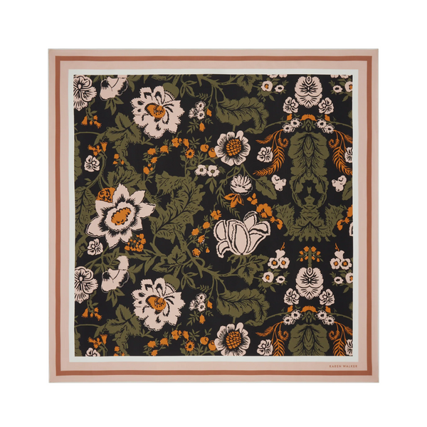 Woodblock Floral Classic Scarf - Black