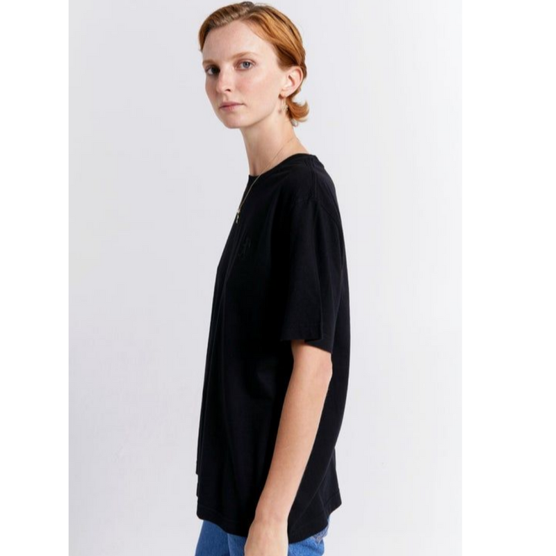 Embroidered Runaway Girl Classic Organic Cotton T-shirt - Black