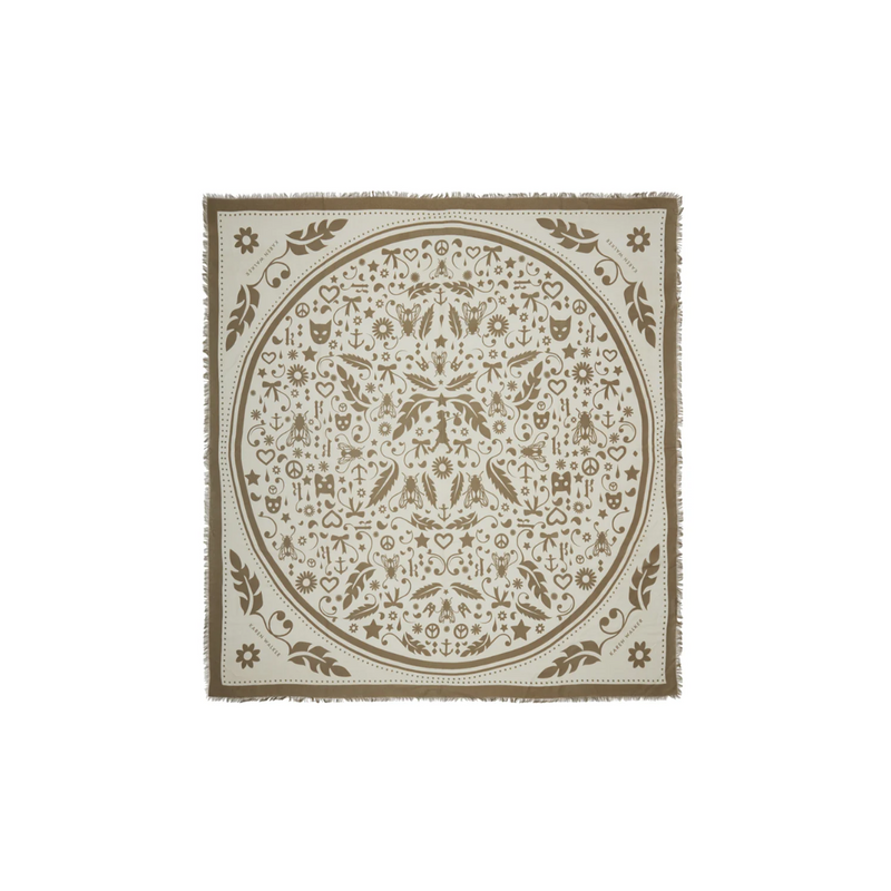 Filigree Model Twill Scarf - Olive + Cream