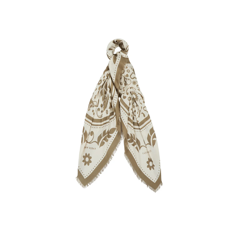Filigree Model Twill Scarf - Olive + Cream
