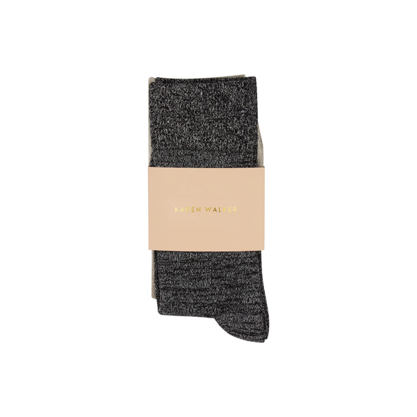 KW Glitter Socks - Natural Silver + Black Silver