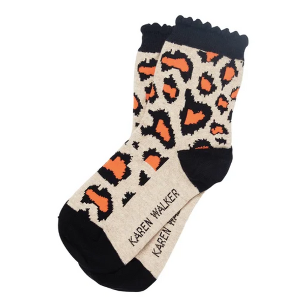 KW Leopard Socks - Oatmeal + Black + Orange