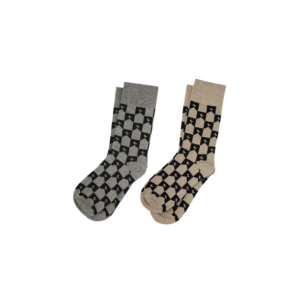 KW Monogram Socks Set of 2 - Grey Black + Natural Black