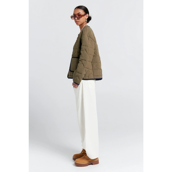 Quilted Drift Jacket - Khaki + Navy