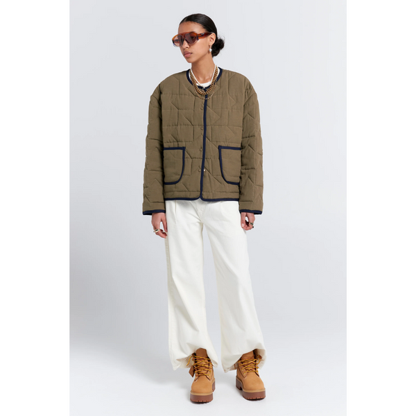 Quilted Drift Jacket - Khaki + Navy