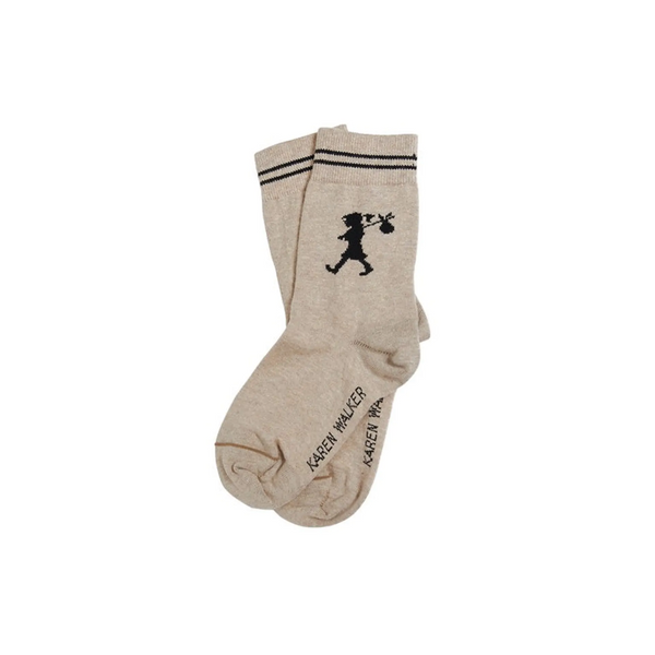 KW Runaway Girl Ankle Sock - Oatmeal Marle + Black