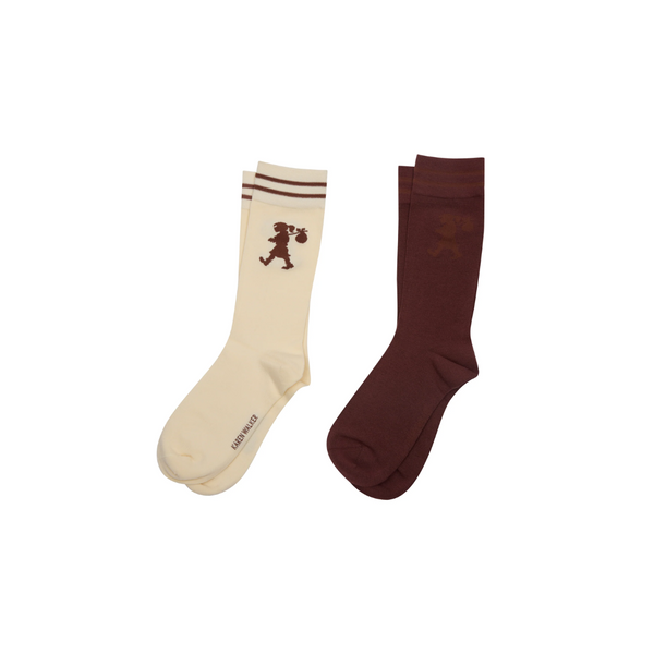 KW Runaway Girl Socks 2 pack - Cream + Mahogany