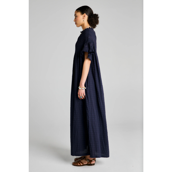 Theia Smocked Dress - Navy