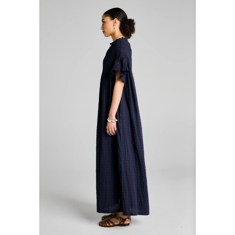 Theia Smocked Dress - Navy
