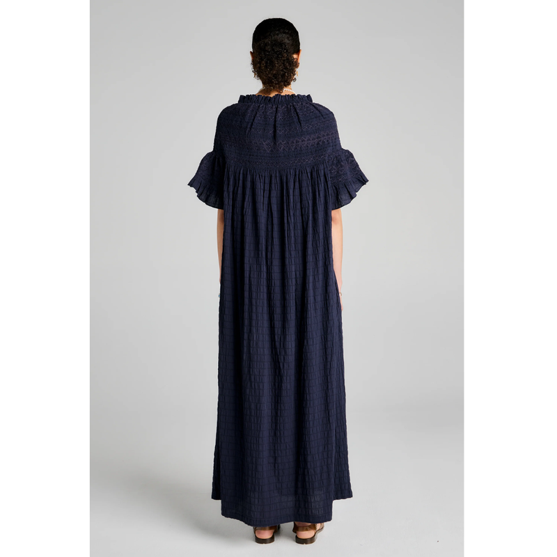 Theia Smocked Dress - Navy